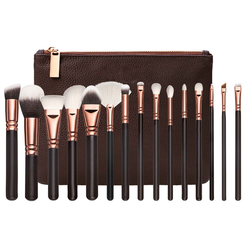 15 Make-up-Pinsel mit Tasche, roségoldenes Make-up-Pinsel-Set, multifunktionales Make-up-Werkzeugset