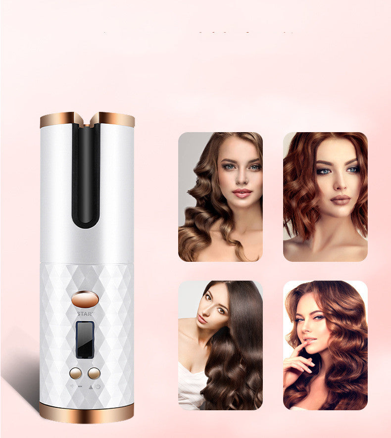 Wiederaufladbarer automatischer Lockenstab für Damen – tragbarer Haar-Curler mit LCD-Display, Keramikbeschichtung, rotierender Locken- und Wellenstyler.