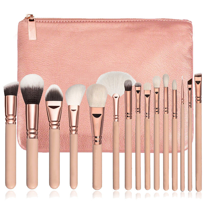 15 Make-up-Pinsel mit Tasche, roségoldenes Make-up-Pinsel-Set, multifunktionales Make-up-Werkzeugset