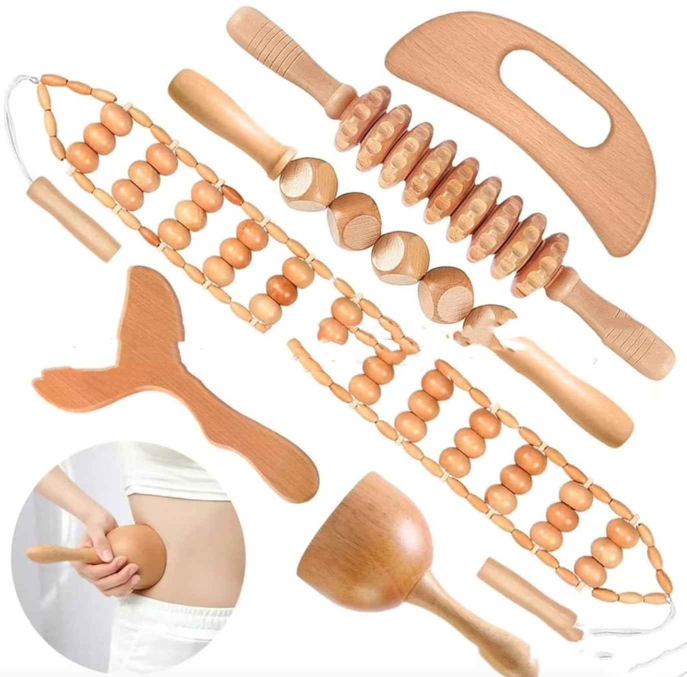 3-teiliges Holz-Massagegerät gegen Cellulite, Handroller