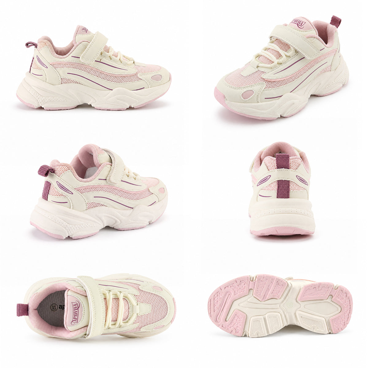 Kinder Chunky Sneaker für Mädchen Rosa-Weiß mit Klettverschluss