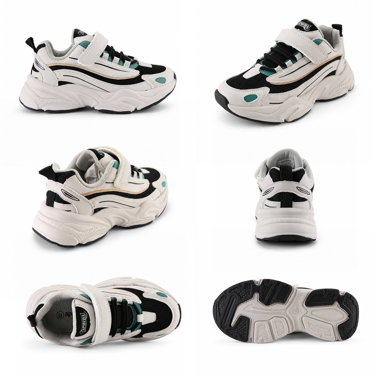 Kinder Chunky Sneaker für Jungen Schwarz-Weiß mit Klettverschluss