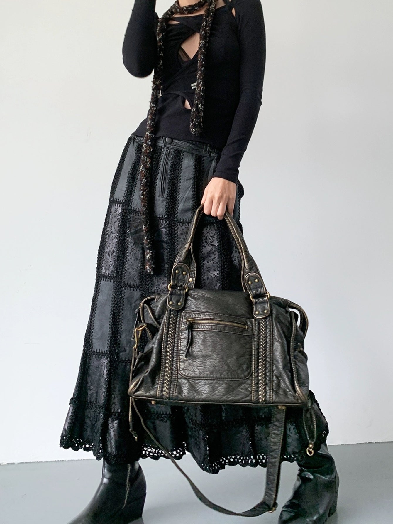 Modische Retro-Motorradtasche im Used-Look, ausgewaschen, gebürstet, mit großem Fassungsvermögen und weichem Material