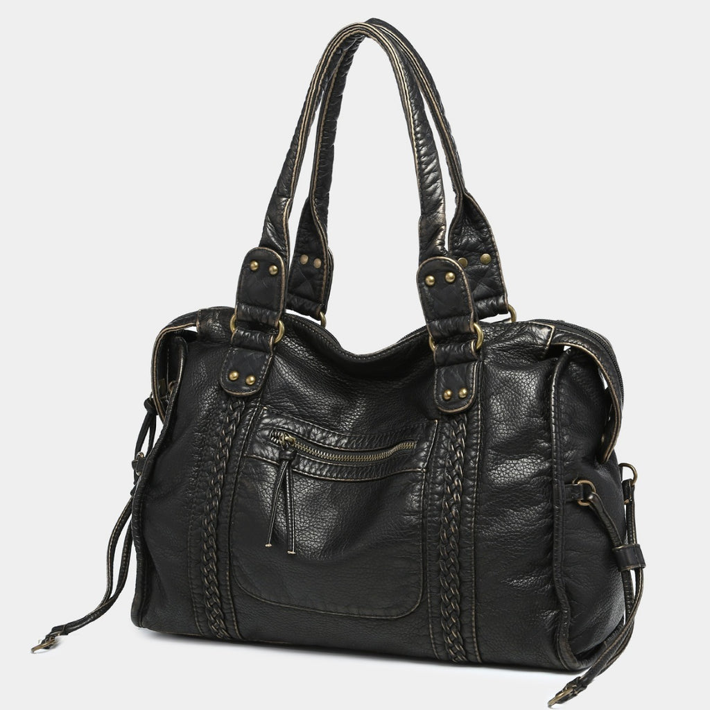 Modische Retro-Motorradtasche im Used-Look, ausgewaschen, gebürstet, mit großem Fassungsvermögen und weichem Material