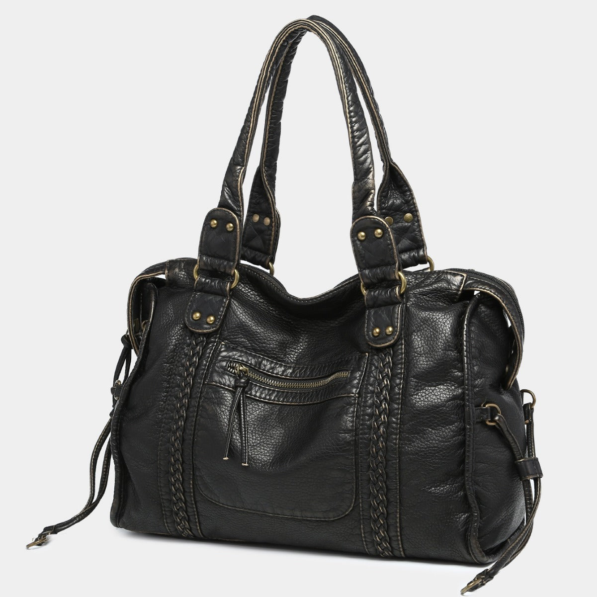 Modische Retro-Motorradtasche im Used-Look, ausgewaschen, gebürstet, mit großem Fassungsvermögen und weichem Material